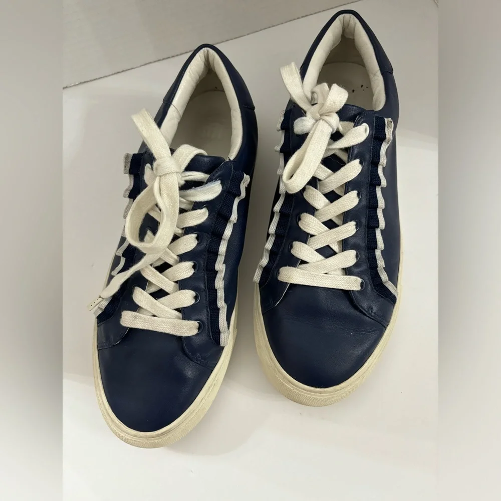 Tory Sport Blue Leather Ruffle Sneakers 36558 Size 9.5